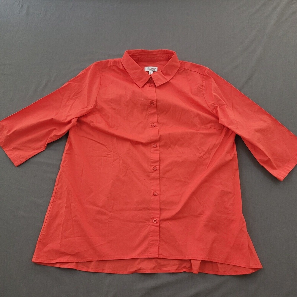 Denim &‎ Co Womens Coral Red 3/4 Sleeve Button Front Stretch Shirt Large A647368